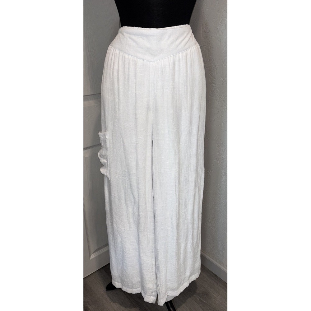 Women's Wide Leg Lined Gauze Pants Size Small White Beach Boho Summer Surf